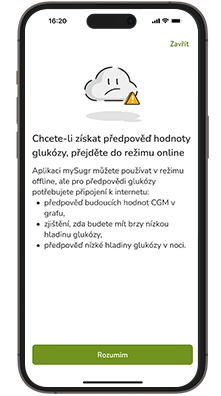 Připojte se opět k internetu pro předpovědi hladin glukózy