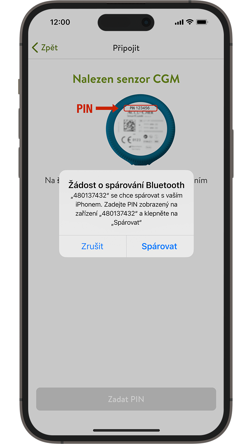 Obrazovka zobrazující žádost o párování přes Bluetooth s vaším chytrým telefonem.