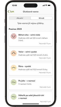 Ukázka předchozích glykemických vzorců v aplikaci mySugr.