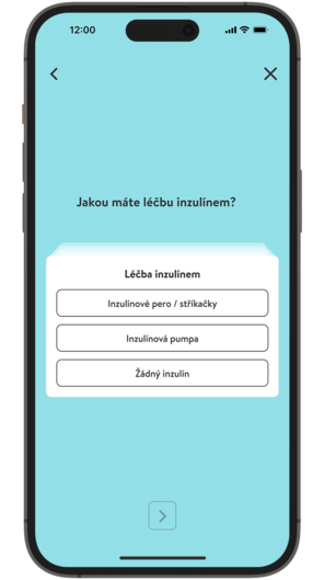 Snímek obrazovky z procesu úvodního nastavení v aplikaci mySugr, uvádějící léčbu inzulinem.